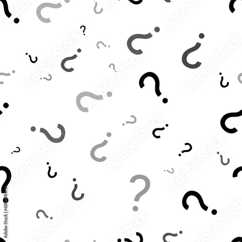 Seamless vector pattern with question symbols, creating a creative monochrome background with rotated elements. Illustration on transparent background