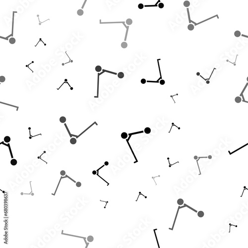 Seamless vector pattern with kick scooter symbols, creating a creative monochrome background with rotated elements. Vector illustration on white background