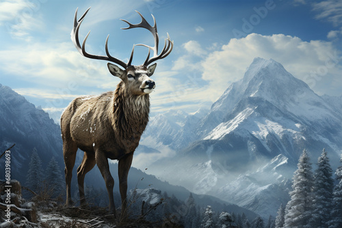 a deer on a snow mountain © Angah