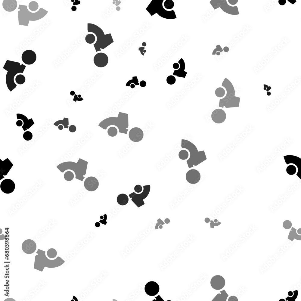 Fototapeta premium Seamless vector pattern with road roller symbols, creating a creative monochrome background with rotated elements. Vector illustration on white background
