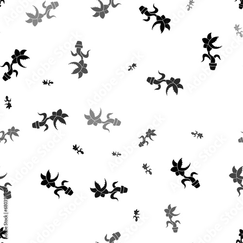 Seamless vector pattern with carnivorous plant symbols, creating a creative monochrome background with rotated elements. Vector illustration on white background © Alexey