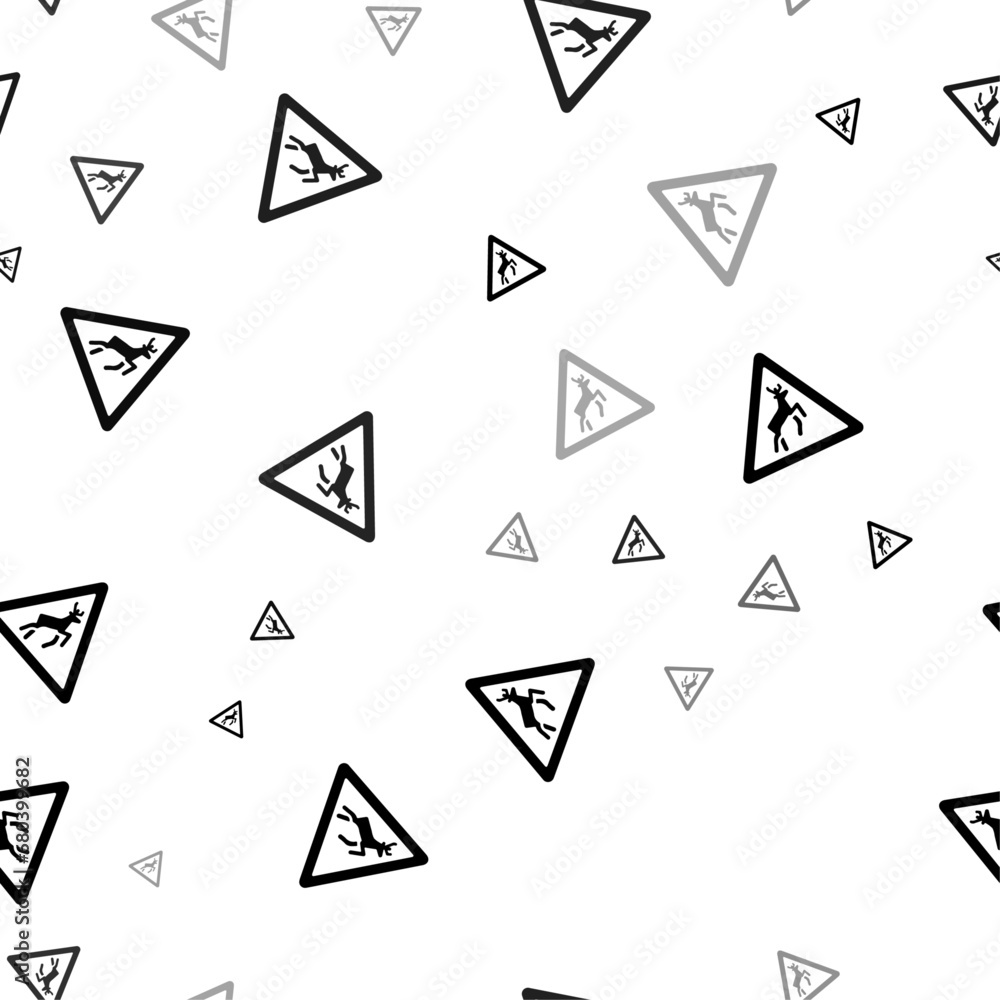 Seamless vector pattern with wild animals road signs, creating a creative monochrome background with rotated elements. Vector illustration on white background Seamless vector pattern with wild animals road signs, creating a creative monochrome background with rotated elements. Vector illustration on white background