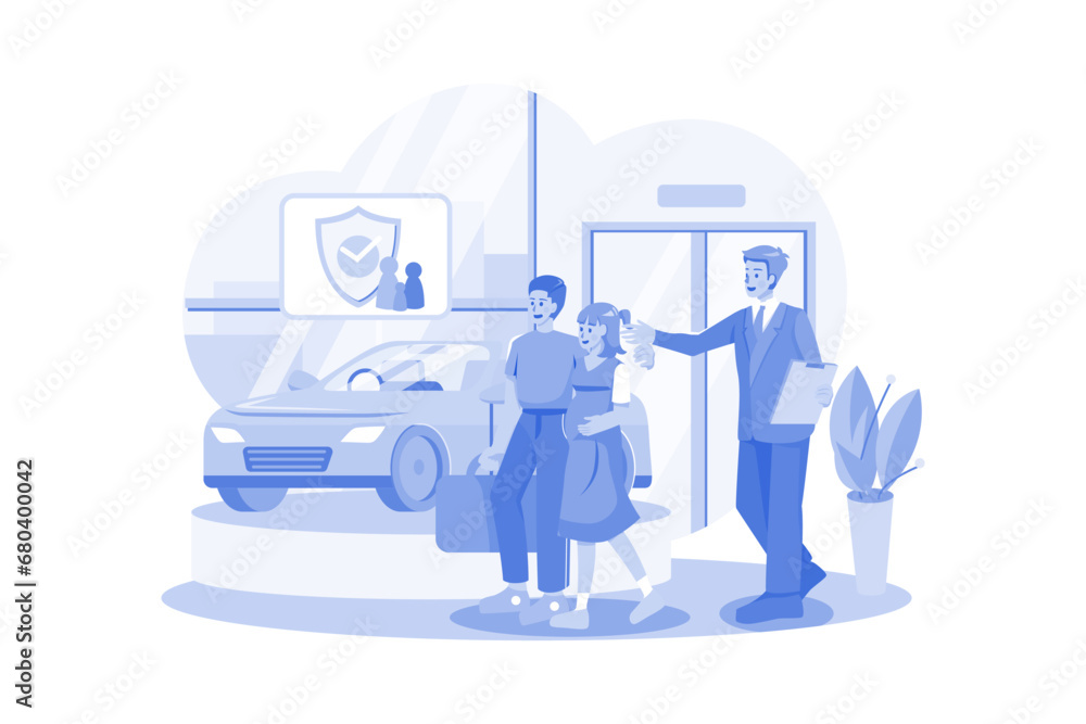 Car Showroom Manager Giving Details About The Car To A Couple Car Showroom Manager Giving Details About The Car To A Couple