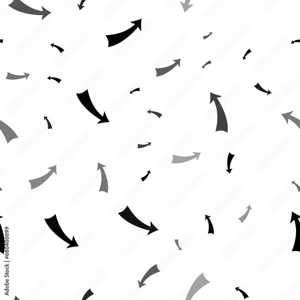 Seamless vector pattern with up arrows, creating a creative monochrome background with rotated elements. Vector illustration on white background