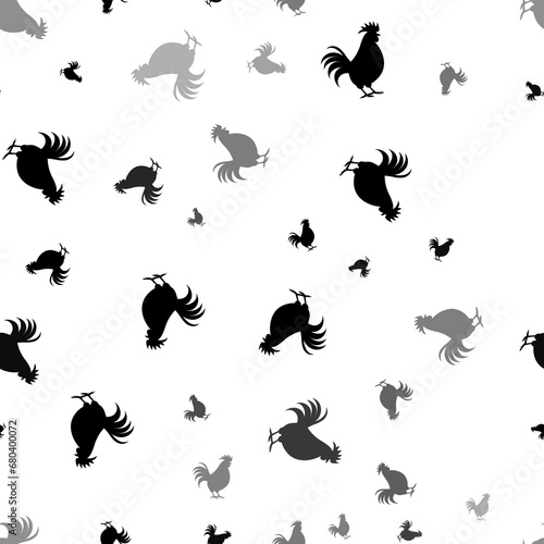 Seamless vector pattern with rooster symbols, creating a creative monochrome background with rotated elements. Illustration on transparent background © Alexey