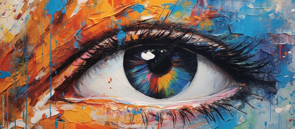 In the background of the painting, the design showcased vibrant colors created with a mix of acrylic and oil stroke, capturing the eyes attention in a close-up view.