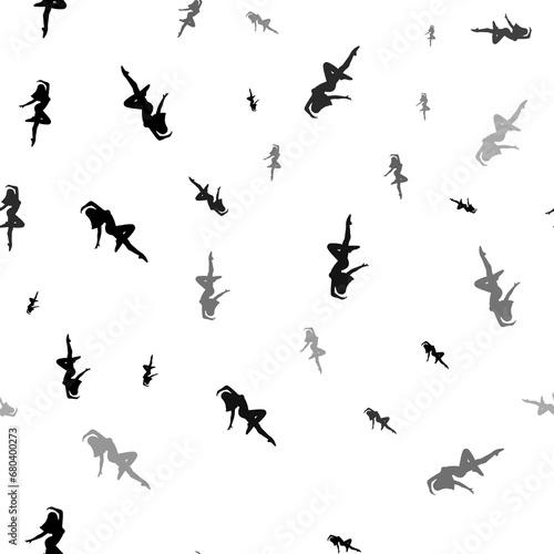 Seamless vector pattern with ballerina symbols, creating a creative monochrome background with rotated elements. Illustration on transparent background