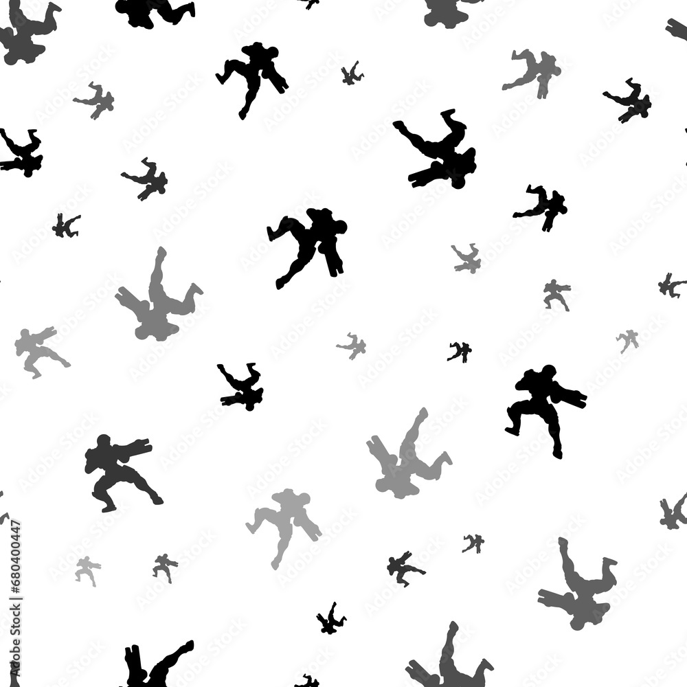 Seamless vector pattern with combat robots, creating a creative monochrome background with rotated elements. Illustration on transparent background