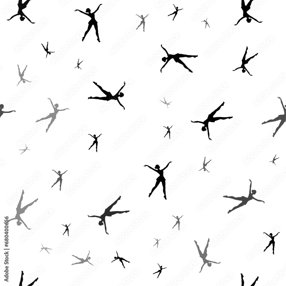Seamless vector pattern with dancing girl symbols, creating a creative monochrome background with rotated elements. Vector illustration on white background Seamless vector pattern with dancing girl symbols, creating a creative monochrome background with rotated elements. Vector illustration on white background