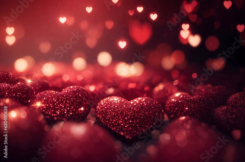 Small red hearts  sparkling  shiny  glimmering  magic atmosphere  intensly detailed  bokeh. Gnerative AI