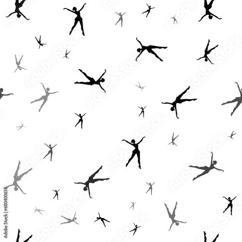 Seamless vector pattern with dancing girl symbols  creating a creative monochrome background with rotated elements. Vector illustration on white background