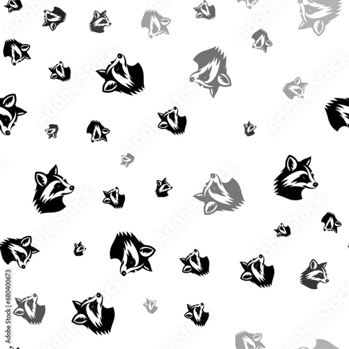 Seamless vector pattern with raccoon head symbols, creating a creative monochrome background with rotated elements. Vector illustration on white background © Alexey