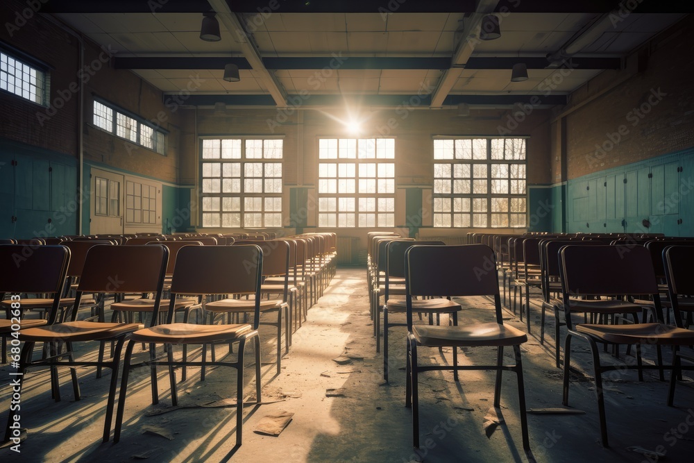 Empty school or college classroom with chairs Empty school or college classroom with chairs