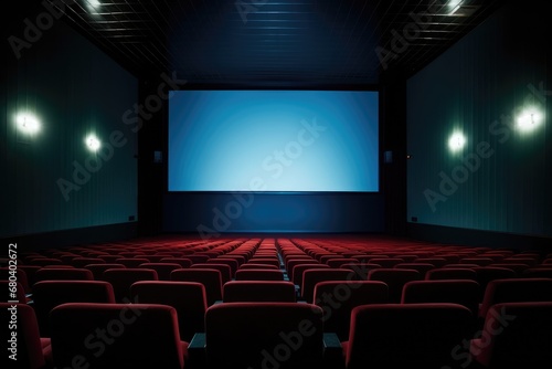 Empty of cinema. Mockup of hall, no people and auditorium.