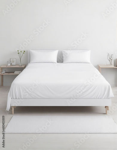White bed in a bedroom mockup