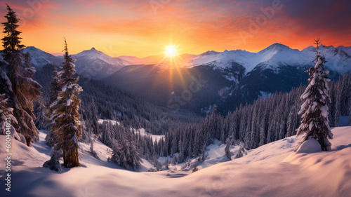 Landscape of snow mountains in the winter season. Beautiful outdoor environment in the nature. © Golden House Images