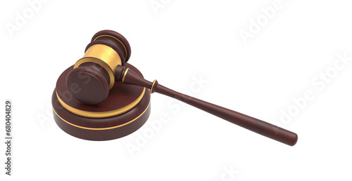 A wooden judge gavel. Auction hammer with gold on the stand. Law and justice system symbol