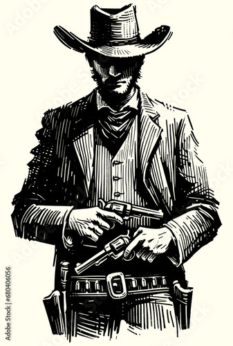 Gunslinger Portrait Linocut