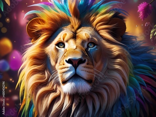 Bright colorful lion  amazing digital pet. AI generated images. 