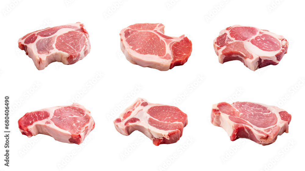 Collection of PNG. Raw pork chop isolated on a transparent background.