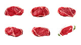 Collection of PNG. Raw beef top view isolated on a transparent background.