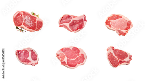 Collection of PNG. Raw pork chop top view isolated on a transparent background. photo