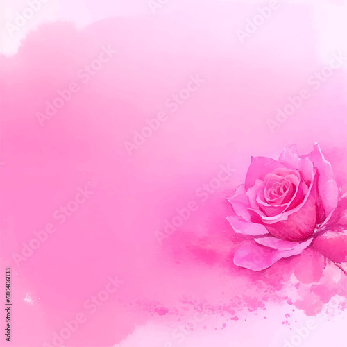 This watercolor painting features a single pink rose on a solid pink background. raspberry rose tone
