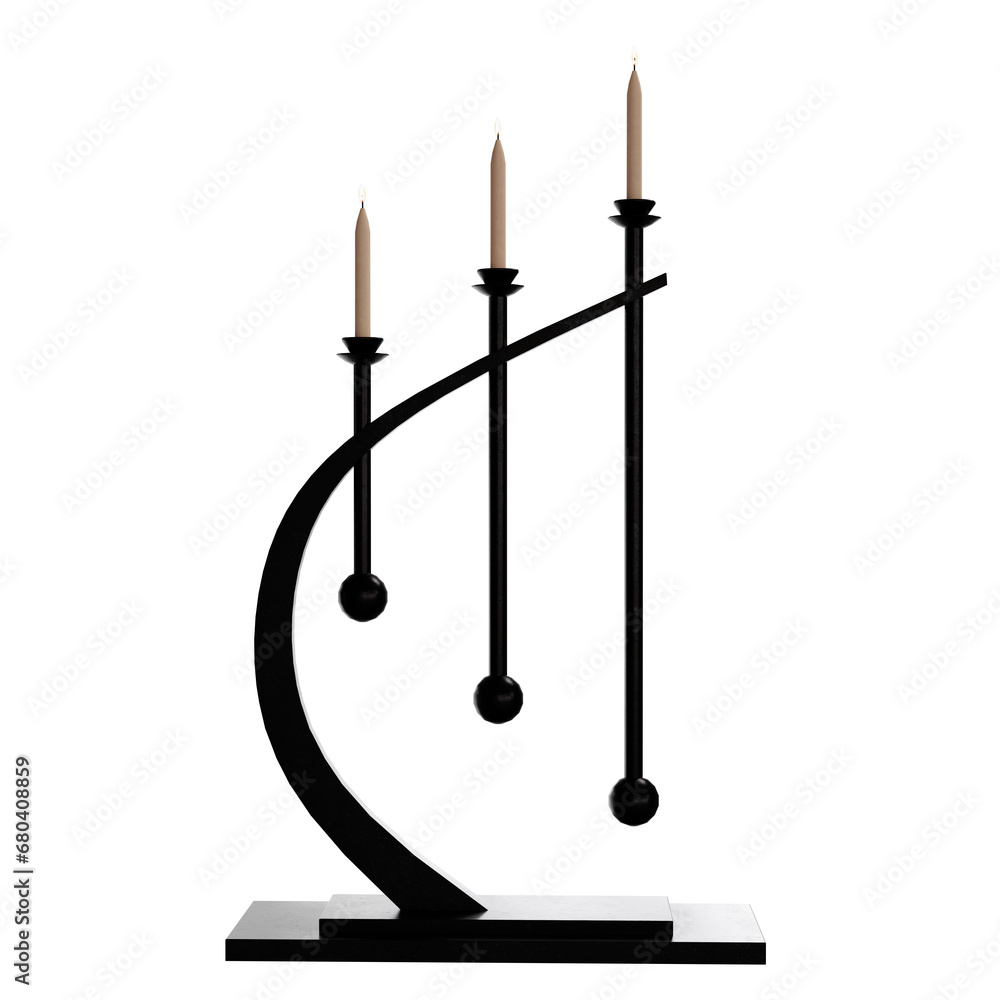 Blackwood three candlesticks with candles isolated 3D mockup illustration, 3D rendering Blackwood three candlesticks with candles isolated 3D mockup illustration, 3D rendering