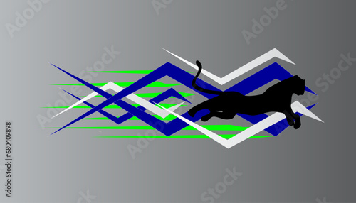 Automotive art geometric stripe sticker. Truck or car or vehicle abstract stripes. The figure of Black panther or puma 