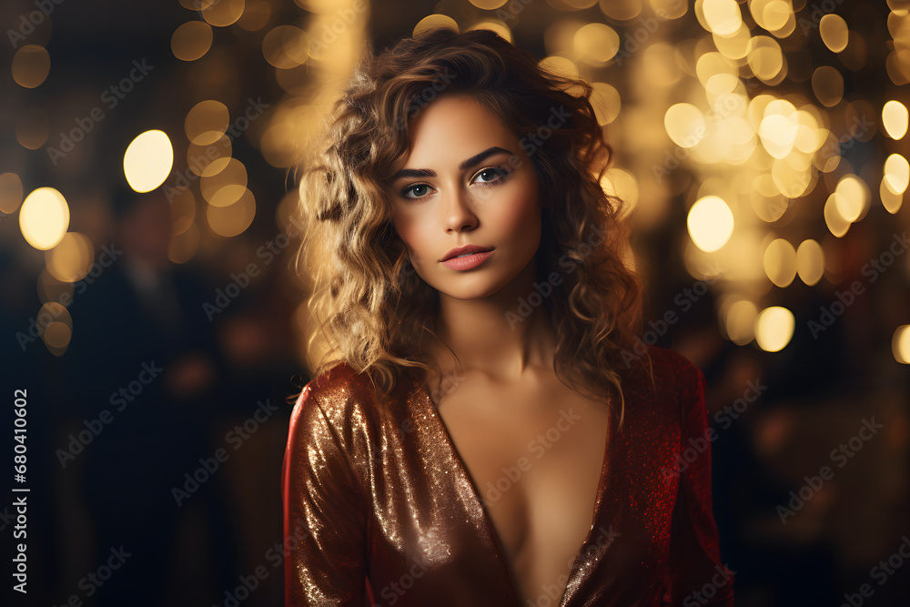 Portrait of a young beautiful blonde woman at New Years celebration