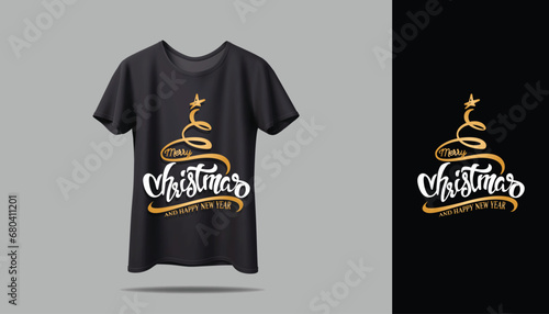 New T-shirt vector design mockup. New black typography t-shirt design with mockup Free Vector