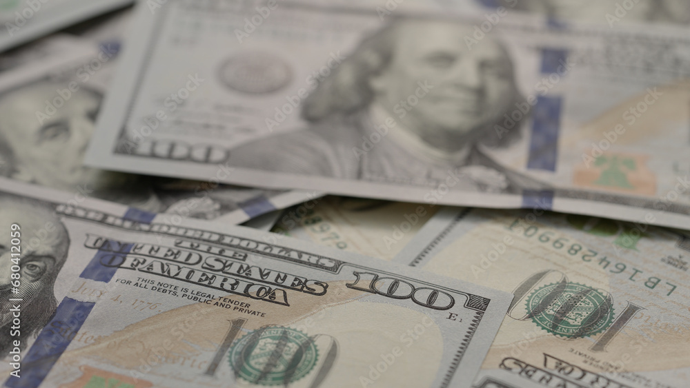 Closeup background of 100 dollar bills new style Closeup background of 100 dollar bills new style