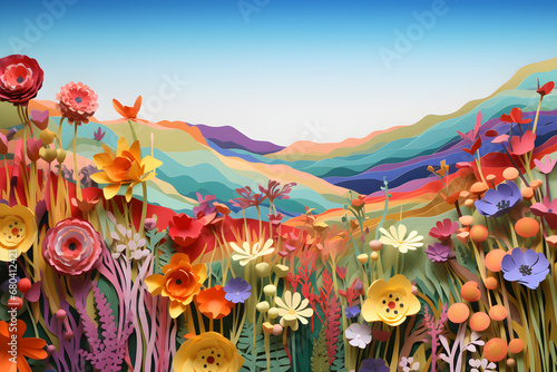 colourful flower meadow abstract 3D segmentation art background