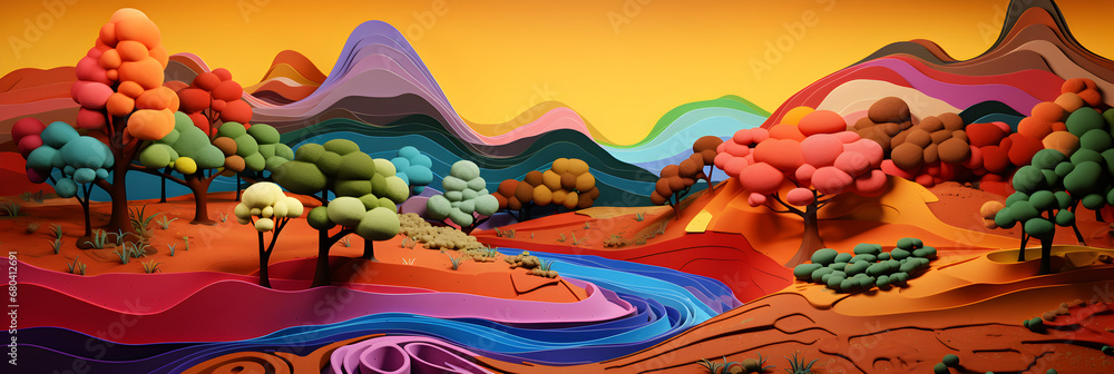 colourful landscape abstract 3D segmentation art background
