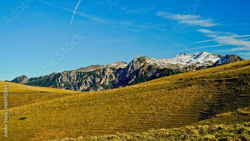 Altopiano di Lessinia. Panorama autunnale sui pascoli e le malghe. Provincia di Verona.Veneto, Italia photo