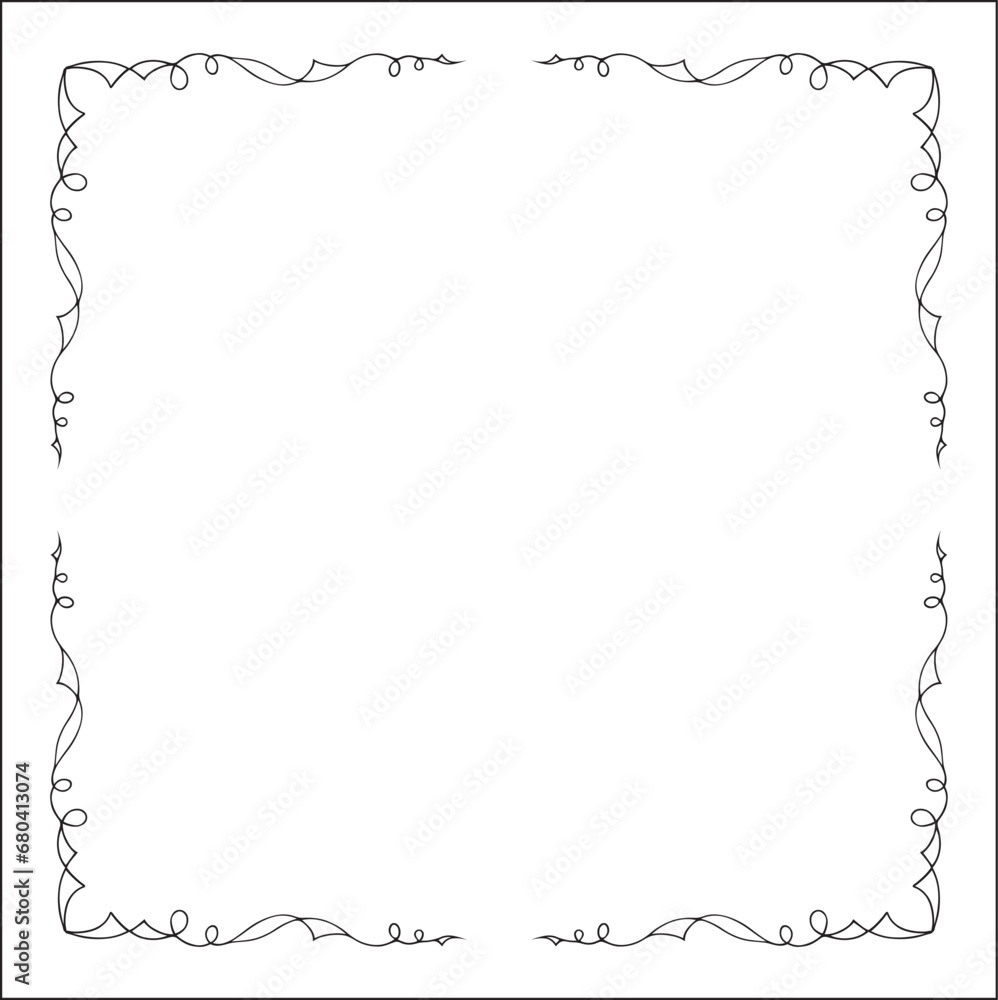 Elegant black and white thin ornamental frame, decorative border, corners for greeting cards, banners, business cards, invitations, menus. Isolated vector illustration.
Elegant black and white thin ornamental frame, decorative border, corners for greeting cards, banners, business cards, invitations, menus. Isolated vector illustration.