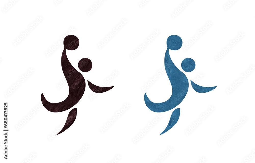 Obraz premium Basketball icon symbol brown and blue with texture