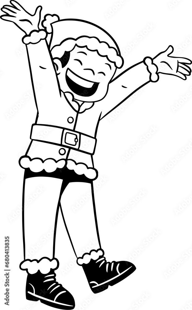 Young boy wearing santa claus costume, christmas coloring page Stock ...