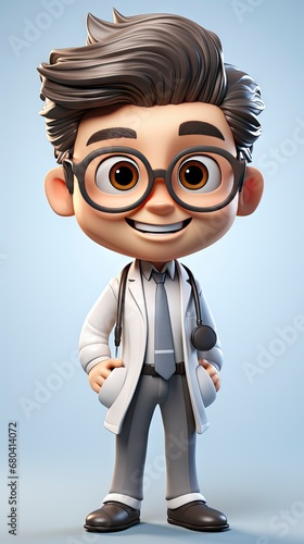Animated doctor character in a lab coat.