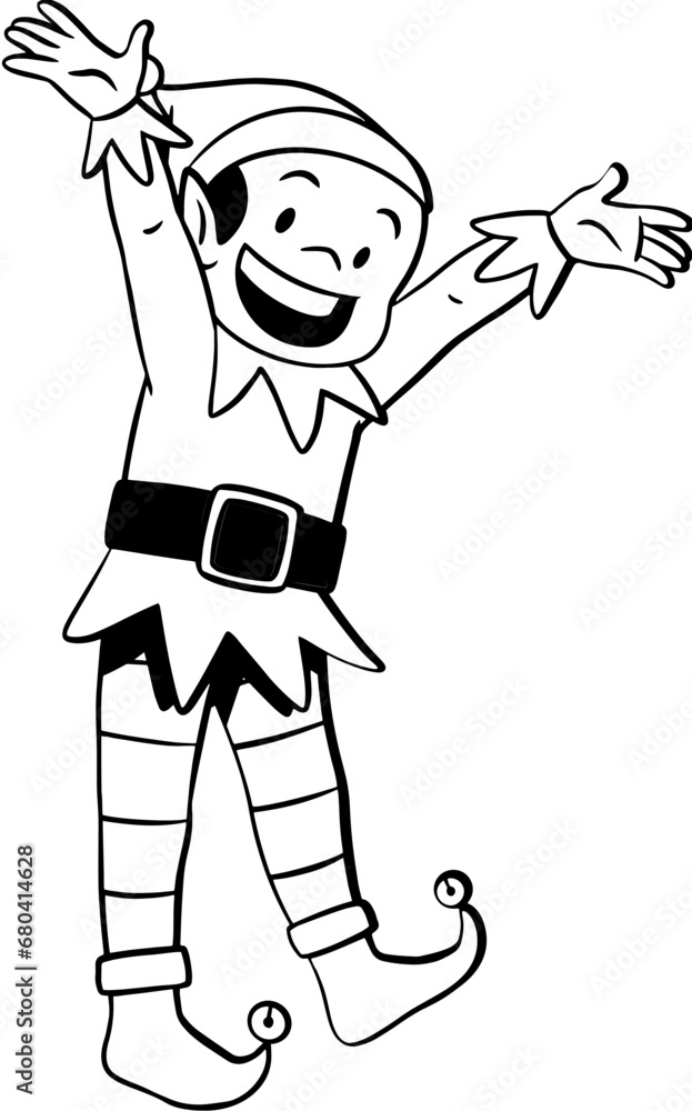Elf boy character outline, christmas coloring page