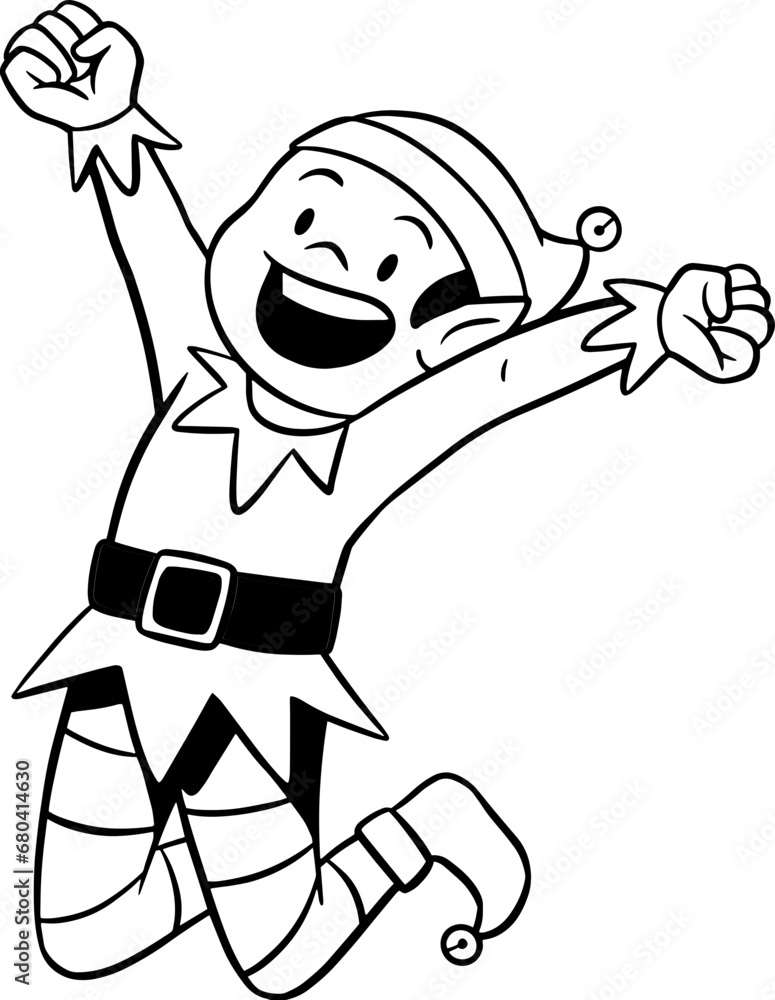 Elf boy character outline, christmas coloring page