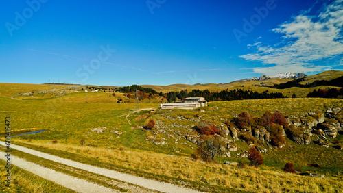 Altopiano di Lessinia. Panorama autunnale sui pascoli e le malghe. Provincia di Verona.Veneto, Italia photo