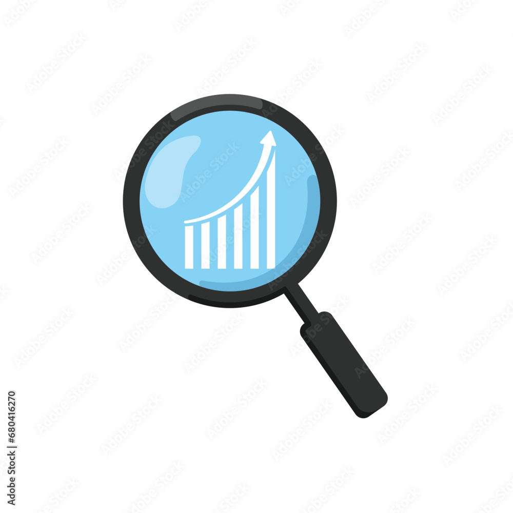 Illustration with analysis concept with magnifying glass and bar chart.vector illustration in flat style Illustration with analysis concept with magnifying glass and bar chart.vector illustration in flat style
