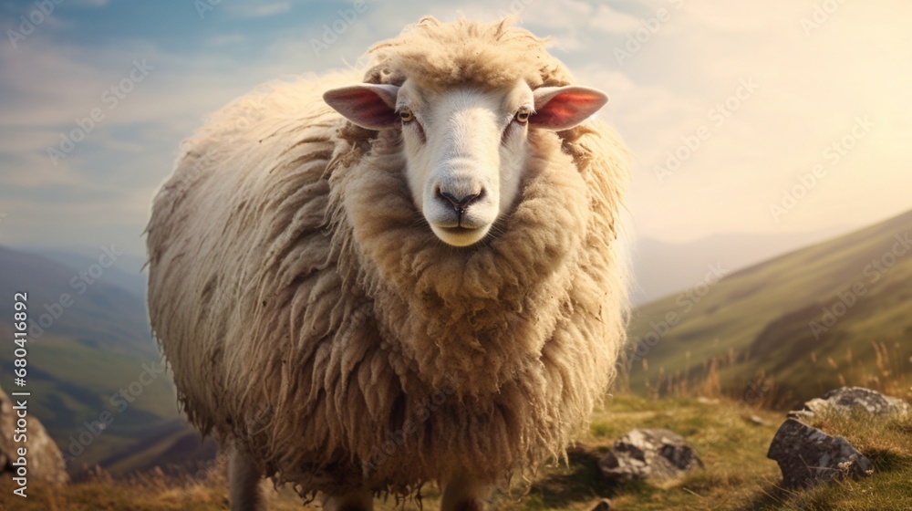 a classic and elegant image of a domesticated sheep with soft, fluffy wool