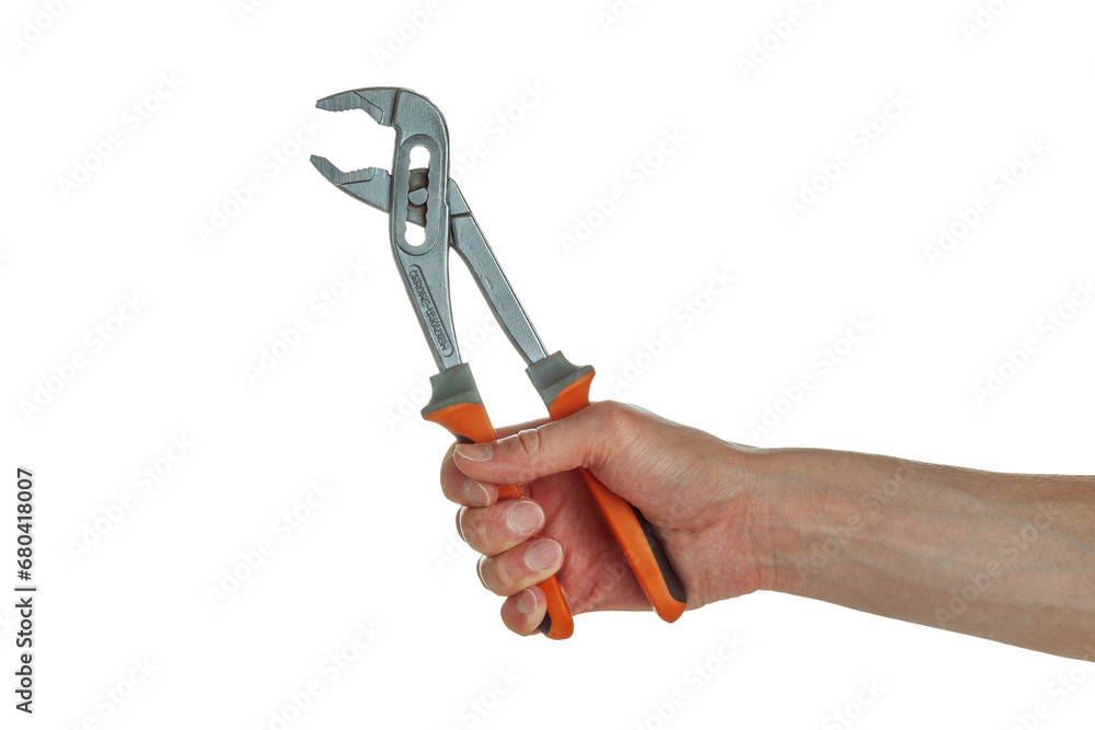 wrench in hand construction tool for work, isolated on white background wrench in hand construction tool for work, isolated on white background