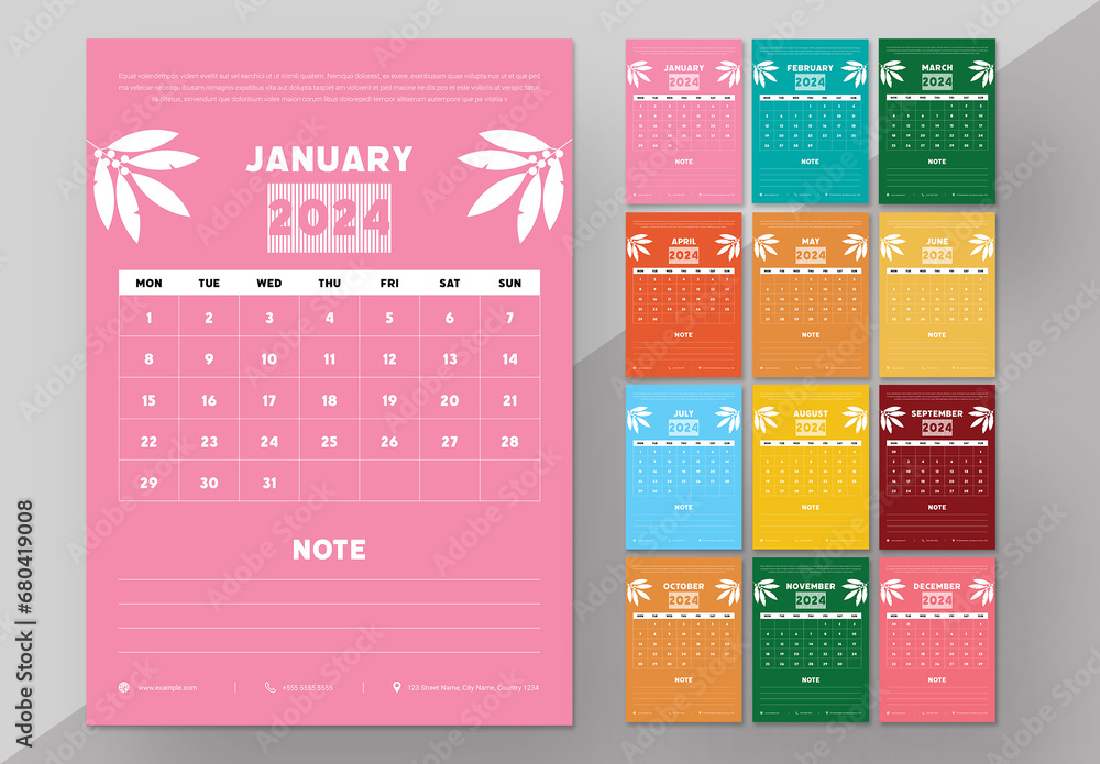 2024 Calendar Template In Colorful Design Stock Template Adobe Stock