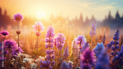 meadow flowers in vintage sunlight