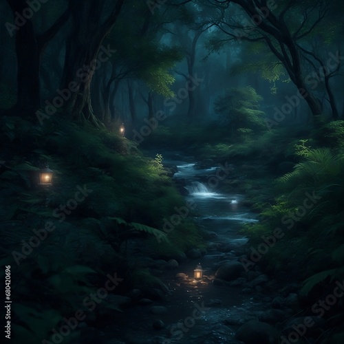 Noite Floresta  Photo Realistic Fantasy Painting in 8K  Highly Detailed Concept Art