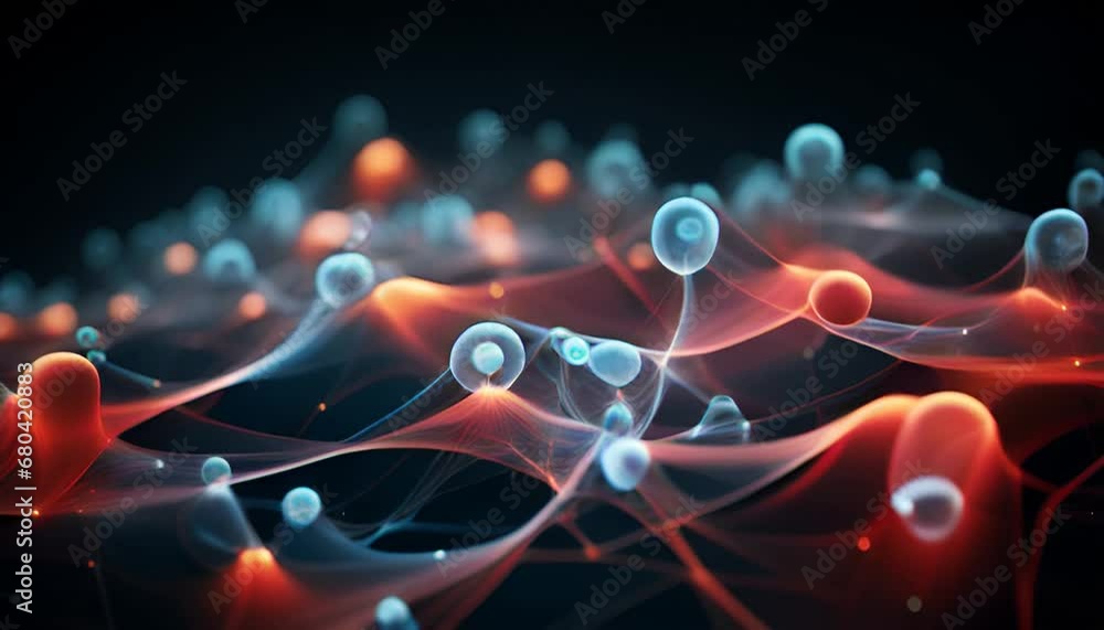 Glowing network of interconnected spheres on a dark background. Abstract background and wallpaper. Generative AI