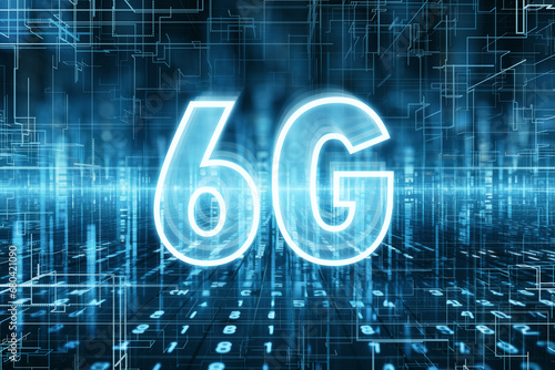 6G neon sign over a digital network grid, showcasing futuristic high-speed internet technology. Generative AI